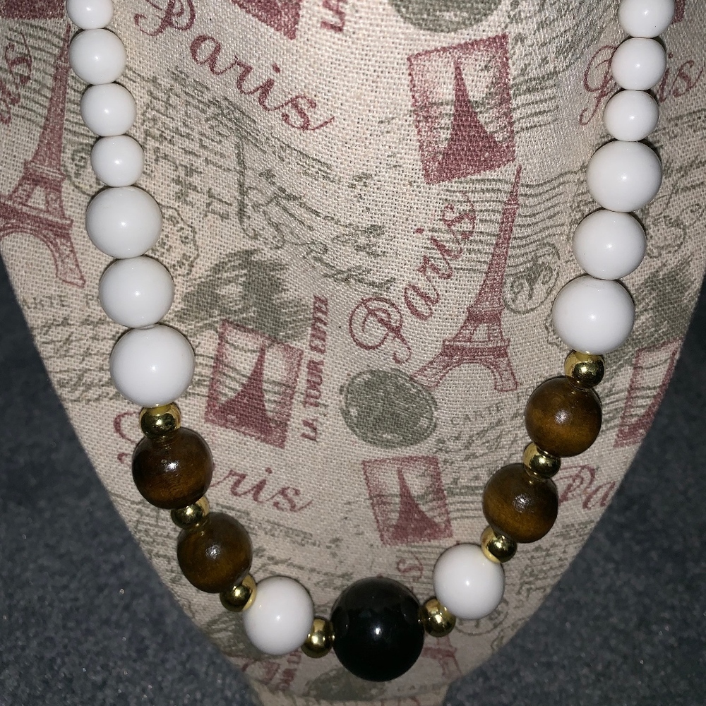 Vintage Multi beaded necklace white brown black